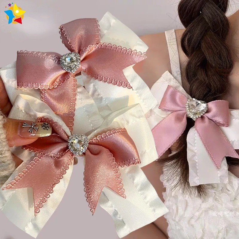 กิ๊บติดผม ประดับโบว์ เพทาย สีชมพูหวาน เครื่องประดับ สําหรับผู้หญิง จํานวน 1 ชิ้น