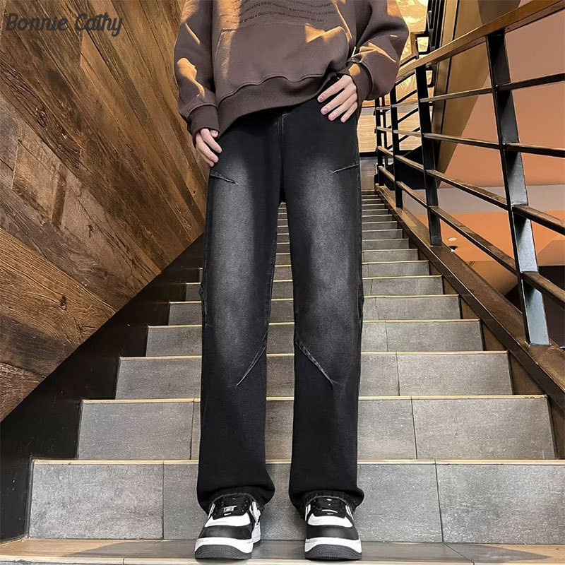 Bonnie Cathy กางเกงยีนขากว้าง ทรงตรง สไตล์ฮิปฮอป อเมริกัน พลัสไซซ์ สําหรับผู้ชาย