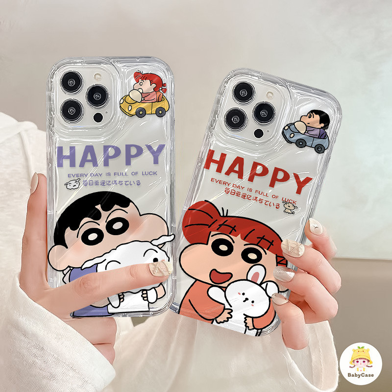 เคสนิ่มลายการ์ตูนเครยอนชินจังน่ารักแสนสุขสำหรับ iPhone 7Plus 11 15 14 12 13 Pro Max 7 15 6s 6 14 8 Plus XR X XS Max