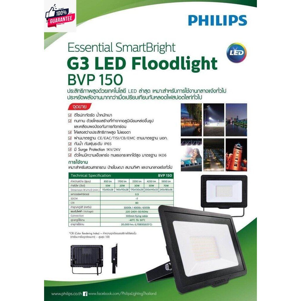 Philips Floodlight SPOTLIGHT LED โคม สปอร์ตไลท์ LED BVP150 10W สีวอมไวท์ 3000K