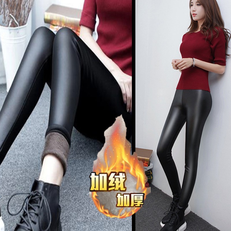 Brush Brush Brushed Leather Pants Fashion High-Stretch Faux Leather Warm Thicken (Non-Fleece) Leggin