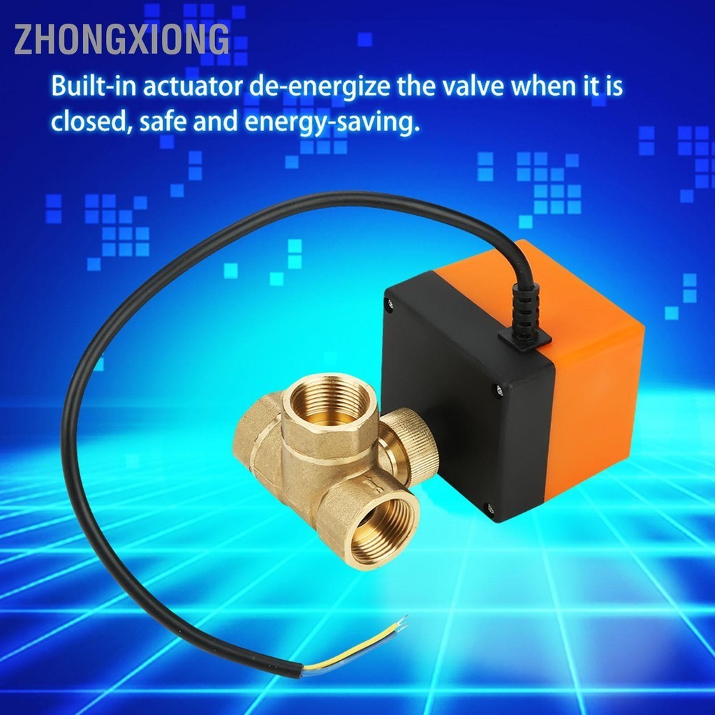 ZhongXiong DN20 G3/4 ทองเหลือง 3 ทางมอเตอร์บอลวาล์วไฟฟ้าสำหรับเครื่องปรับอากาศ DC24V