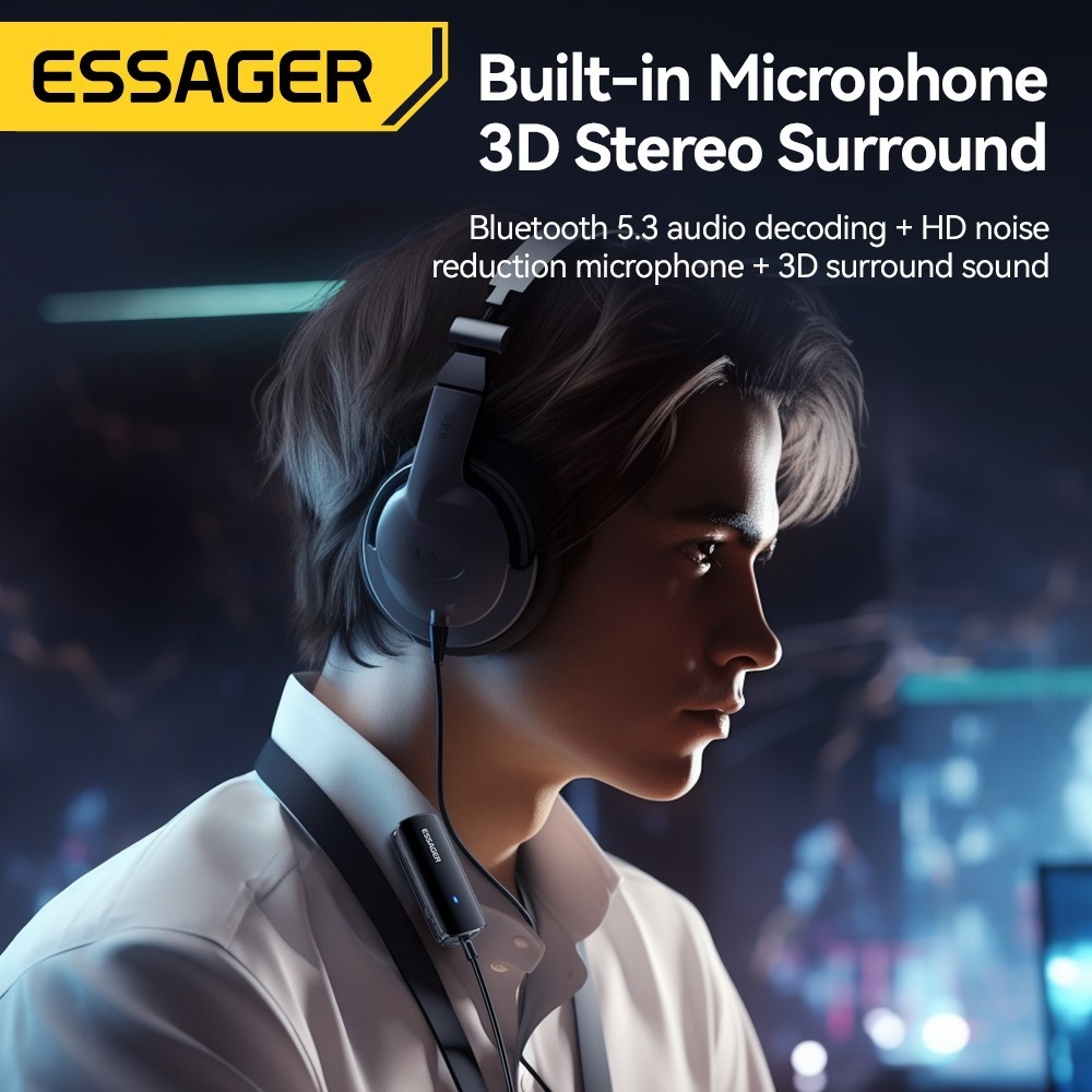 Essager ตัวแปลงบลูทูธ V5.3 Type-C 3.5Mm ช่องบัตร TF สายออดิโอตัวแปลงบลูทูธอเนกประสงค์สำหรับโทรศัพท์แล็ปท็อป