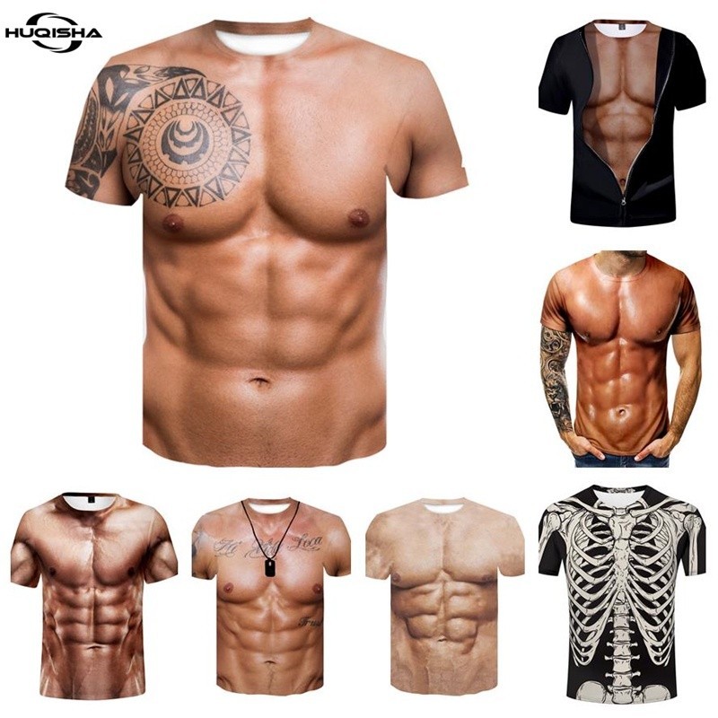 ใหม่ เสื้อยืดลําลอง แขนสั้น พิมพ์ลายกล้ามเนื้อ 3D แฟชั่นฤดูร้อน สําหรับผู้ชาย ผู้หญิง คู่รัก คอสเพลย์