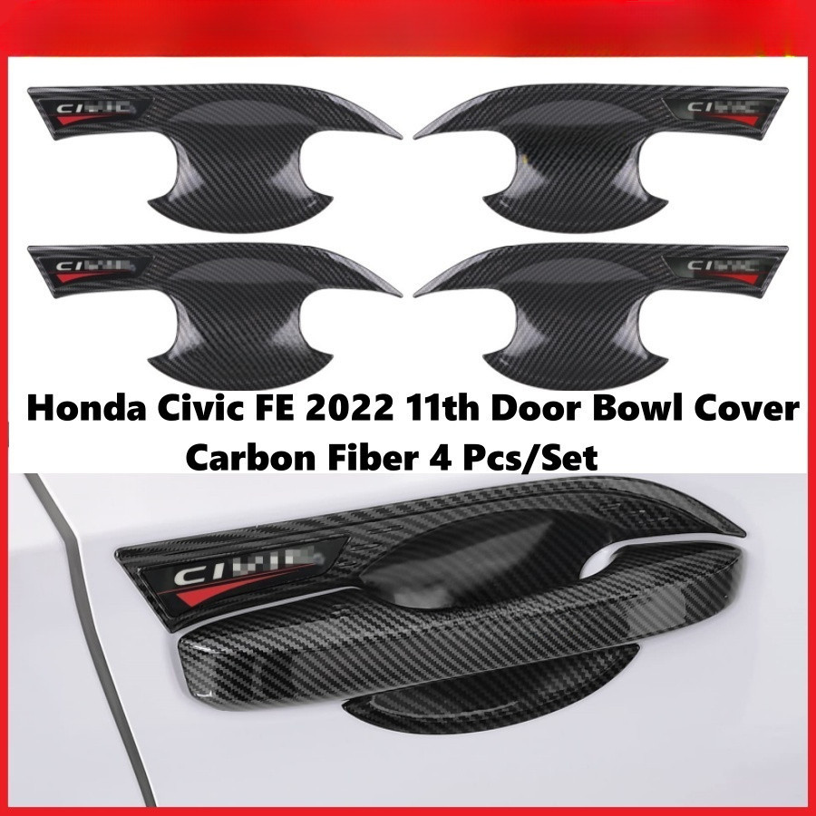 ฝาครอบมือจับประตูคาร์บอน สีดําเงา สําหรับ Honda Civic FE 2022 -2024 11th