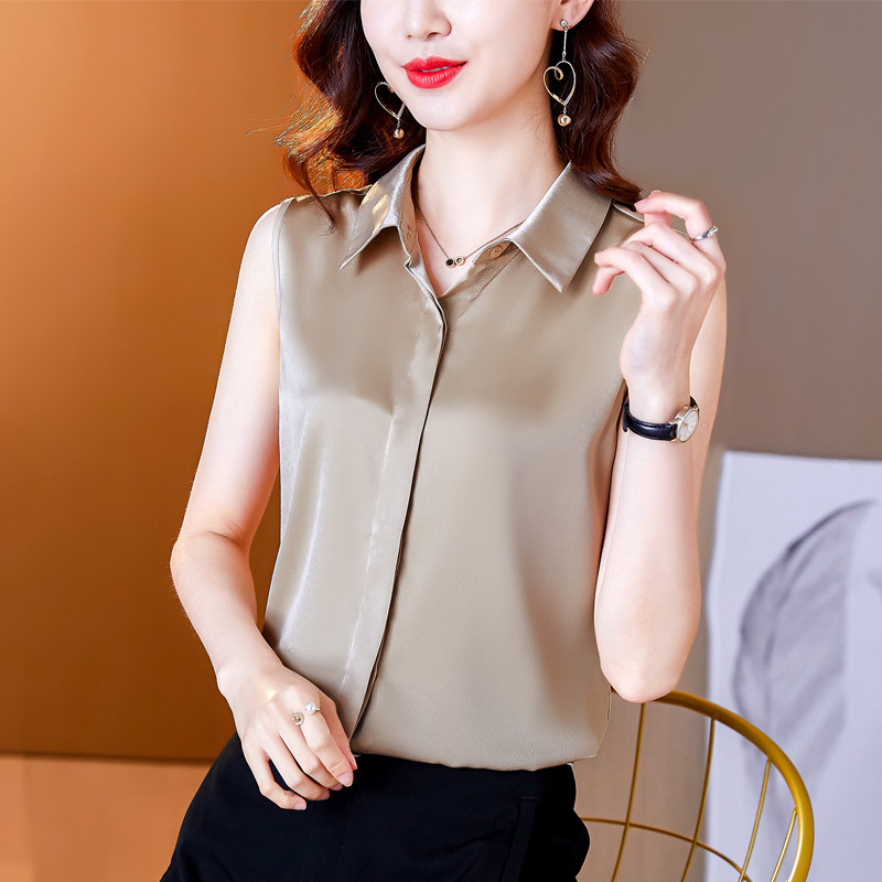 เสื้อยืดแขนกุด ผ้าซาติน ระดับไฮเอนด์ หรูหรา แบบมืออาชีพ