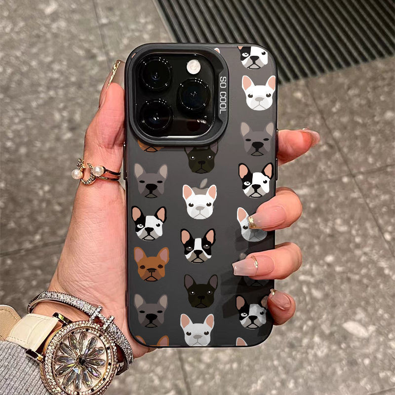 เต็มหน้าจอหลาย French Bulldog หัว iPhone เคสโทรศัพท์เหมาะสําหรับ iPhone 11 12 13 14 15 pro max 13pro 13promax 14pro 14promax 11 promax xr xsmax 7 8 plus การ์ตูนป้องกันกรณีโปร่งแสงกันกระแทก