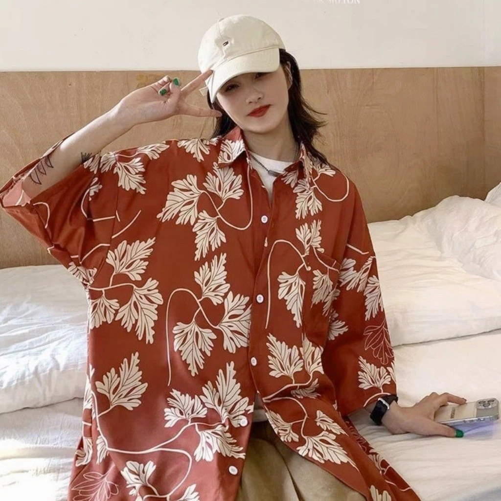 เสื้อเชิ้ตแขนสั้นลายดอกใบไม้แฉก มีกระเป๋าหน้า thumbnail 7