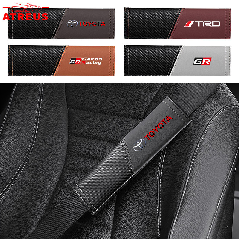ปลอกหุ้มเข็มขัดนิรภัยคาร์บอนไฟเบอร์หนัง สําหรับ Toyota Prius/Fortuner/Corolla Cross/CHR/Camry/Wish/Vios/Veloz/Estima/Sienta/Yaris/Ativ/Altis/bZ4X/Hiace/Hilux Revo แพ็ค 2 ชิ้น