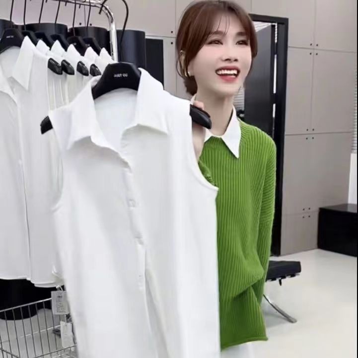 ฤดูใบไม้ผลิฤดูร้อนสไตล์ใหม่เกาหลีเสื้อมืออาชีพสวมใส่เสื้อกั๊กแขนกุดด้านบนทั้งหมดตรงกับสีทึบฤดูใบไม้ร่วงเสื้อตะกั่วปกเสื้อ จุดต่ําสุด