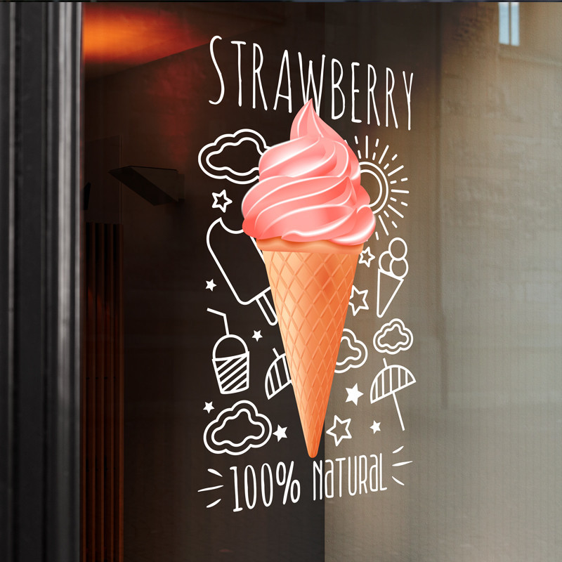 สติกเกอร์ไอศกรีม ไอศกรีม เครื่องดื่มเย็น ชานม ร้านชา กระจก ประตู หน้าต่าง ตกแต่ง สติกเกอร์ไอศกรีม
