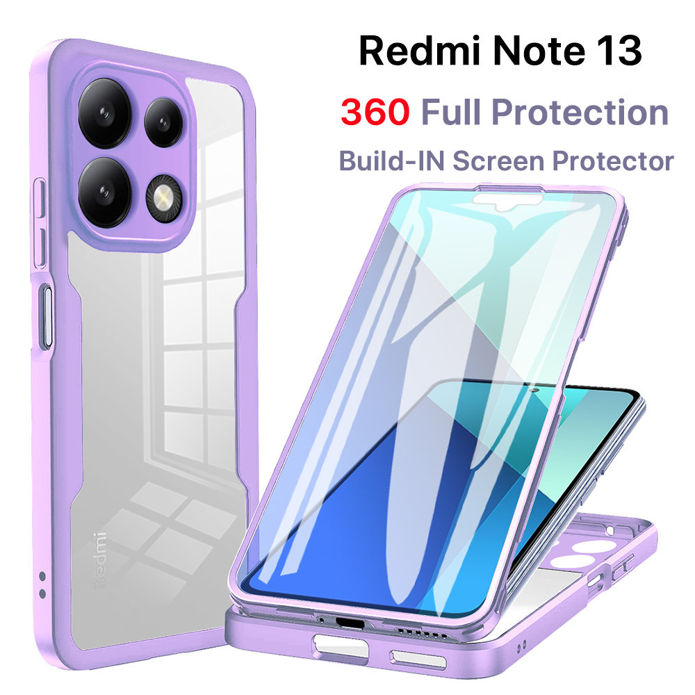 [2 In 1] เคส Redmi Note 13 4G 5G 13 Pro Plus 5G ตัวป้องกันหน้าจอในตัว กันกระแทก ใส ป้องกันรอยขีดข่วน ป้องกันกล้อง 360 Ф เต็มตัว ทนทาน เคสป้องกัน