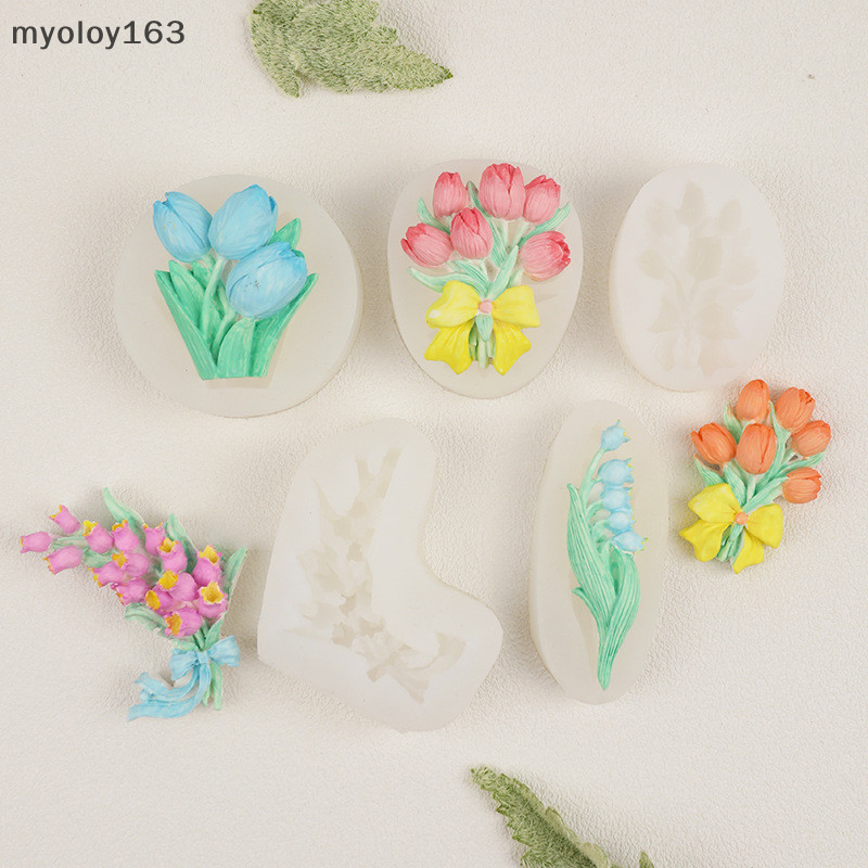 Myoloy ใหม่ แม่พิมพ์ซิลิโคน รูปดอกทิวลิป ลิลลี่ สําหรับทําเค้ก ช็อคโกแลต ฟองดองท์ DIY TH