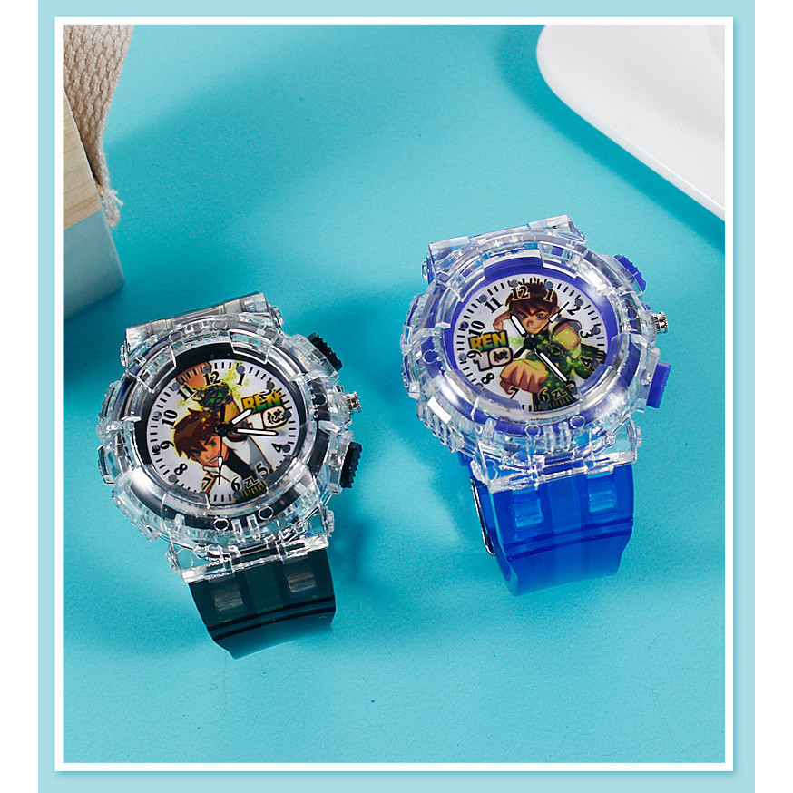 Ben 10 นาฬิกา Led สําหรับเด็กนาฬิกาอะนิเมะแฟลชที่มีสีสันนาฬิกาเด็กนาฬิกาควอตซ์ของเล่นเด็กวันหยุดของขวัญวันเกิดของขวัญ Ben 10 นาฬิกา Omnitrix