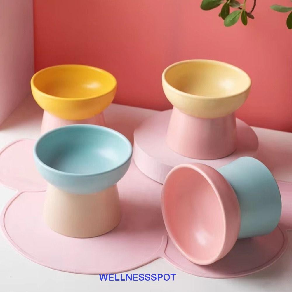 Wellnessspot เครื่องป้อนน้ําอาหารสุนัข, แมวเซรามิกเท้าสูงชามยกระดับ, ชามให้อาหารยกคอป้องกัน 300 มล. จานให้อาหารสัตว์เลี้ยงสําหรับลูกสุนัข