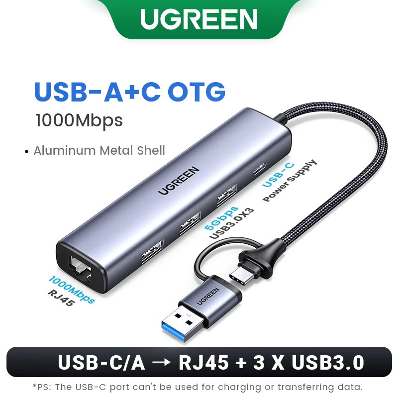Ugreen อะแดปเตอร์ Usb Hub Splitter Type-C ถึง 1000Mbps RJ45 Usb Expander Ethernet สําหรับแล็ปท็อป