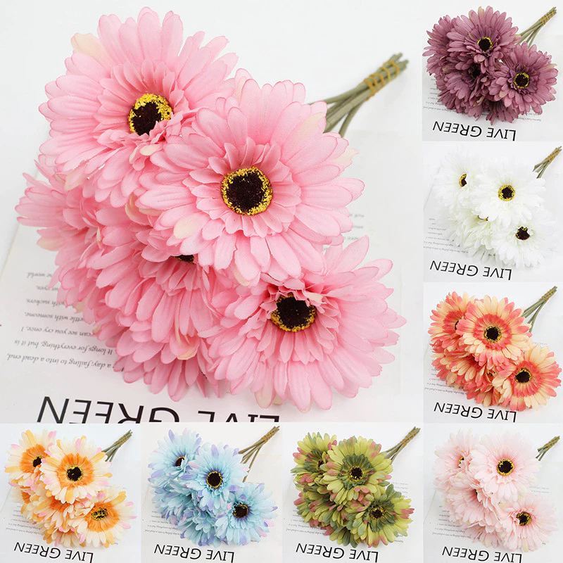 ช่อดอกไม้ปลอม 🌼 ดอกไม้ประดิษฐ์ เยอบีร่า พลาสติก PU สําหรับตกแต่งบ้าน งานแต่งงาน ช่อดอกไม้เยอบีร่า