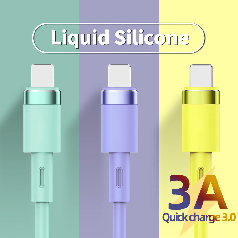 สายชาร์จเร็ว 3A ซิลิโคนเหลว สายชาร์จข้อมูลมือถือ For Type-C สีมาการอง สายชาร์จข้อมูล Micro USB นุ่ม