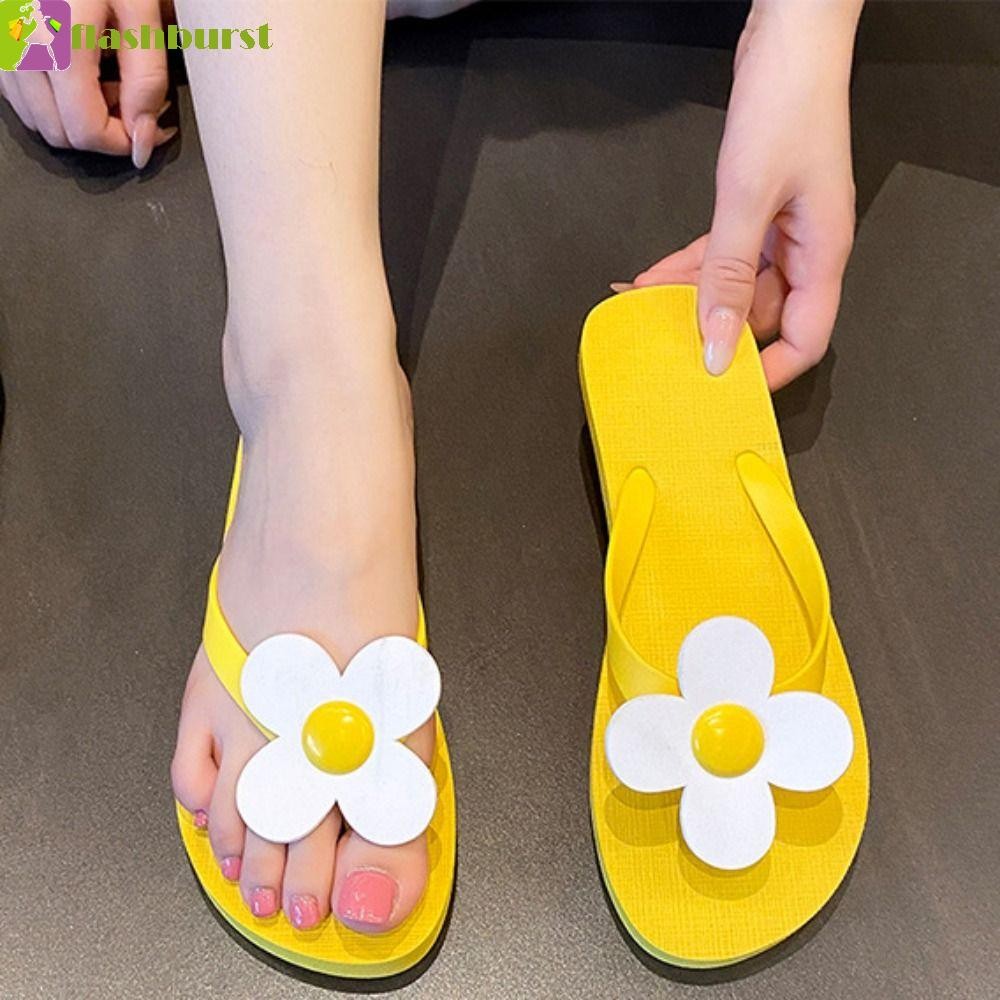 Flashburst ดอกไม้ Flip Flops, PVC ดอกไม้แบน Soled รองเท้าแตะ, Simple Outerwear รองเท้า Beachwear คลิป Toe สไลด์รองเท้าแตะชายหาด