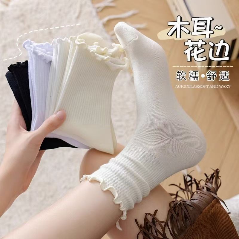 PA1204 ถุงเท้าแบบมีหู ยาวปานกลาง สำหรับผู้หญิงฤ สีขาวแบบบาง JK Lolita INS