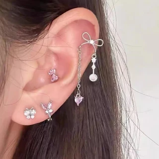 Roselife 1 Pc Silver Shining คริสตัลผีเสื้อสกรูต่างหูสําหรับผู้หญิงแฟชั่น Pierced หู Studs