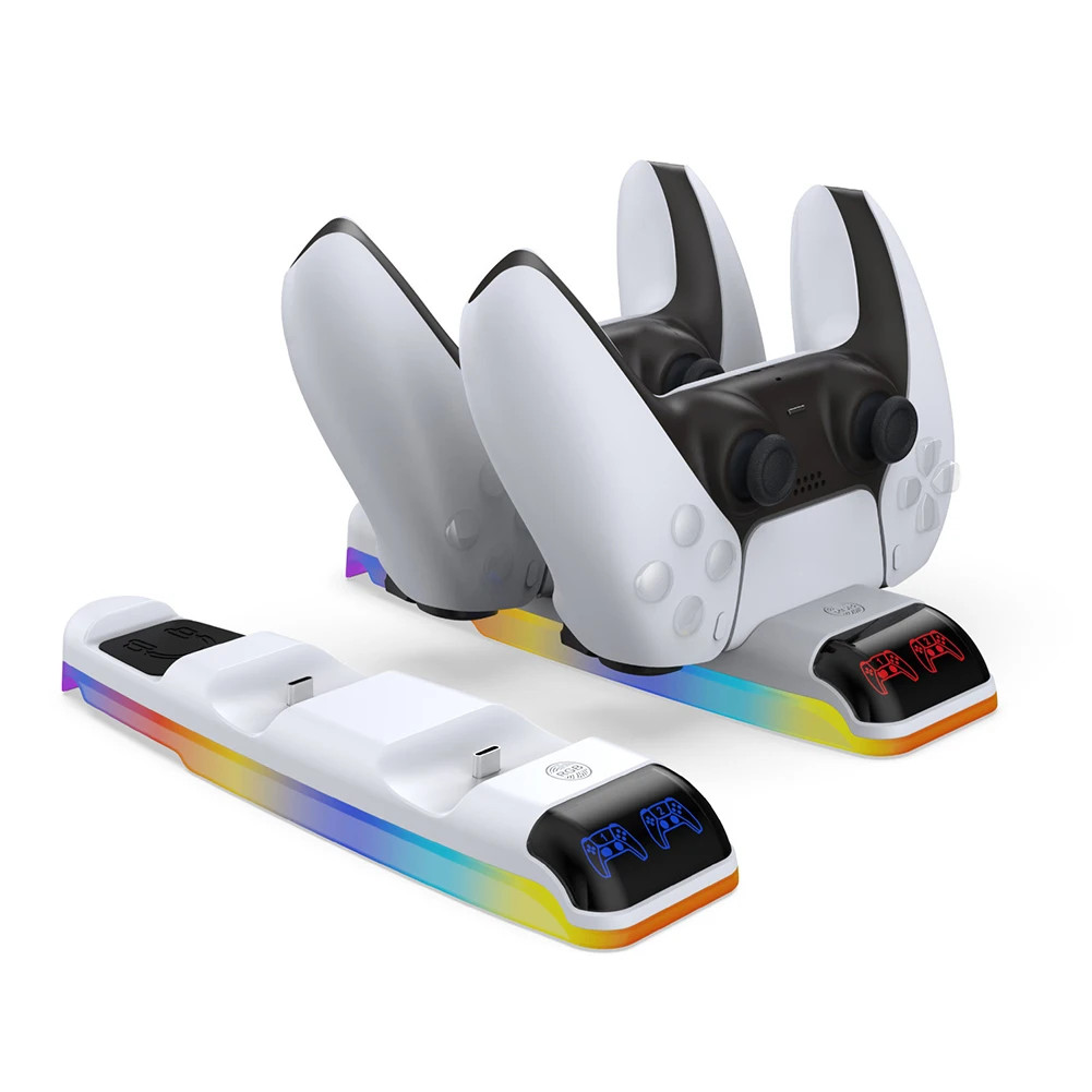 ฐานชาร์จคู่สําหรับ PS5 Slim Dual Fast Charger RGB Controller Charger Station สําหรับ PlayStation 5 C