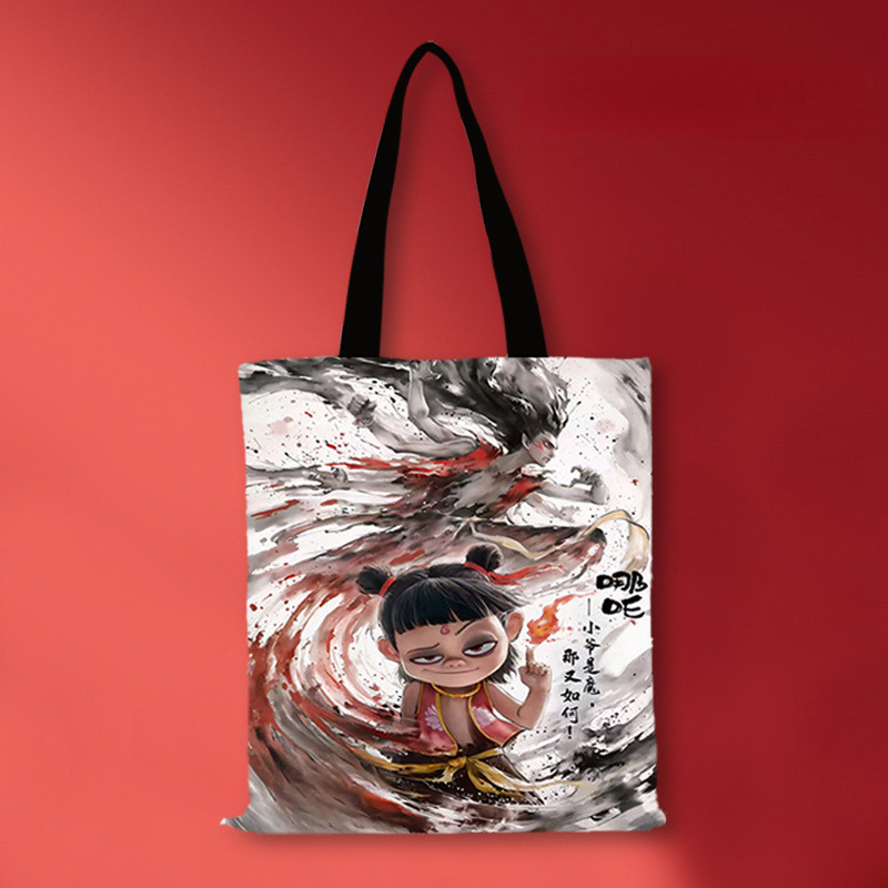 Nezha พิชิต Underworld Series Anime Peripheral Canvas Bag Student Shoulder Handbag School Bag Nezha 