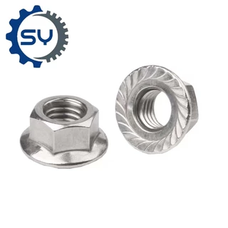 [SENYAN]หัวน็อต ตัวเมีย ติดแหวน สแตนเลส 304 เกลียวมิล หยาบ M6 M8 M10 M12 M14 M16 M20 Hexagon Flange Nut /w Serration SUS304