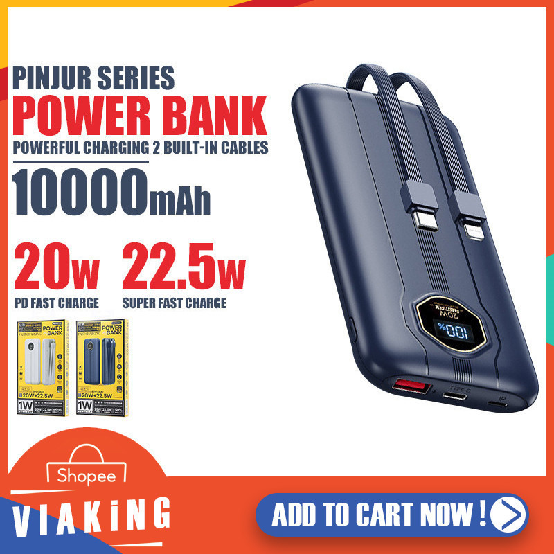 พาวเวอร์แบงค์ รุ่น RPP-300 ความจุ 10000mAh ชาร์จเร็ว 22.5W PD+QC 1ช่อง USB มีสายชาร์จในตัว