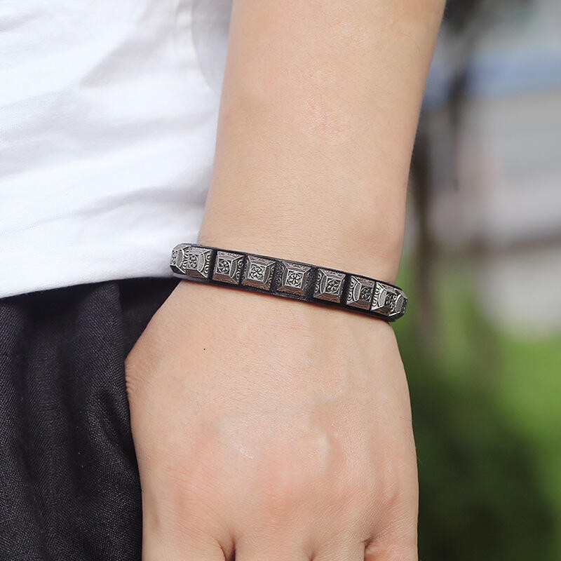 เครื่องประดับ สร้อยข้อมือ หนัง ติดกระดุม สไตล์พังก์ร็อค ฮิปฮอป วินเทจ แฟชั่นสําหรับผู้ชาย