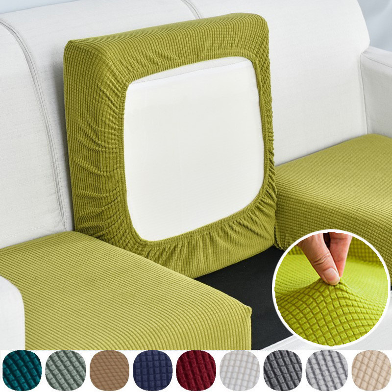 ผ้าคลุมโซฟา ผ้าแจ็คคาร์ด ยืดหยุ่น รูปตัว L สีพื้น สําหรับตกแต่งห้องนั่งเล่น 1 2 3 4 ที่นั่ง