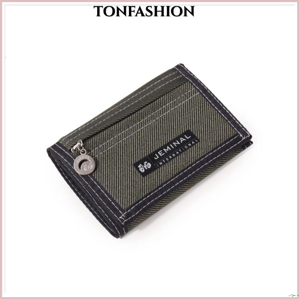 Tonfashion กระเป๋าสตางค์ ผ้าแคนวาส ใบสั้น ขนาดเล็ก แบบพกพา อเนกประสงค์ สําหรับผู้ชาย