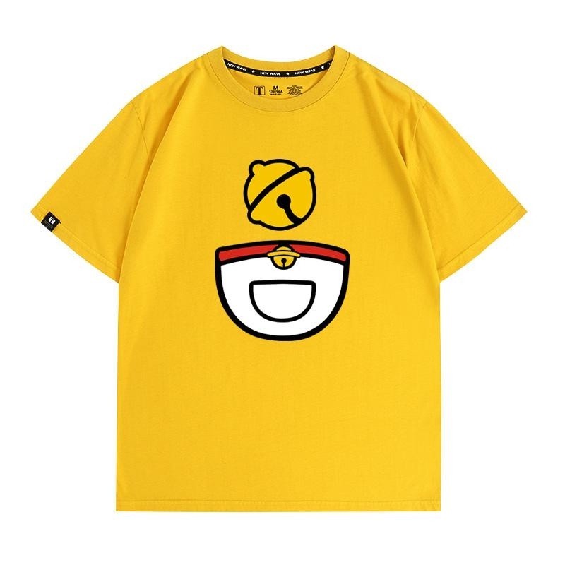 กีฬา เสื้อยืดลายการ์ตูนโดราเอมอนกระเป๋าสมบัติแขนสั้นเสื้อยืดผ้าฝ้าย ใหม่ S-5XL