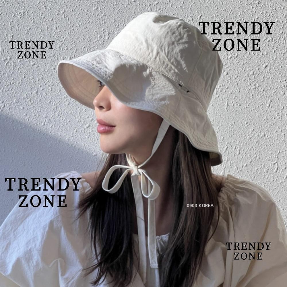 Trendyzone หมวกบังแดด เชือกผูก แบบบาง กันแดด ผูกเชือก สีพื้น แฟชั่นฤดูร้อน สไตล์ชาวประมง