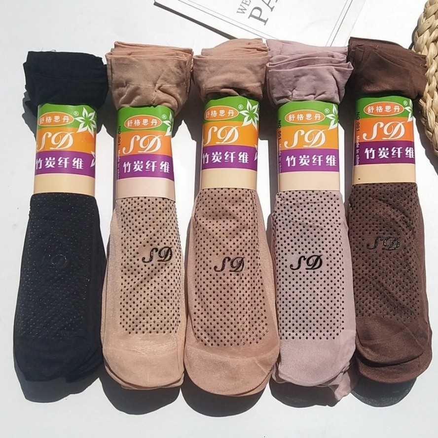 ถุงเท้าผ้าไหม แบบบาง ยืดหยุ่น สีดํา สีนู้ด สําหรับผู้หญิง 10 คู่