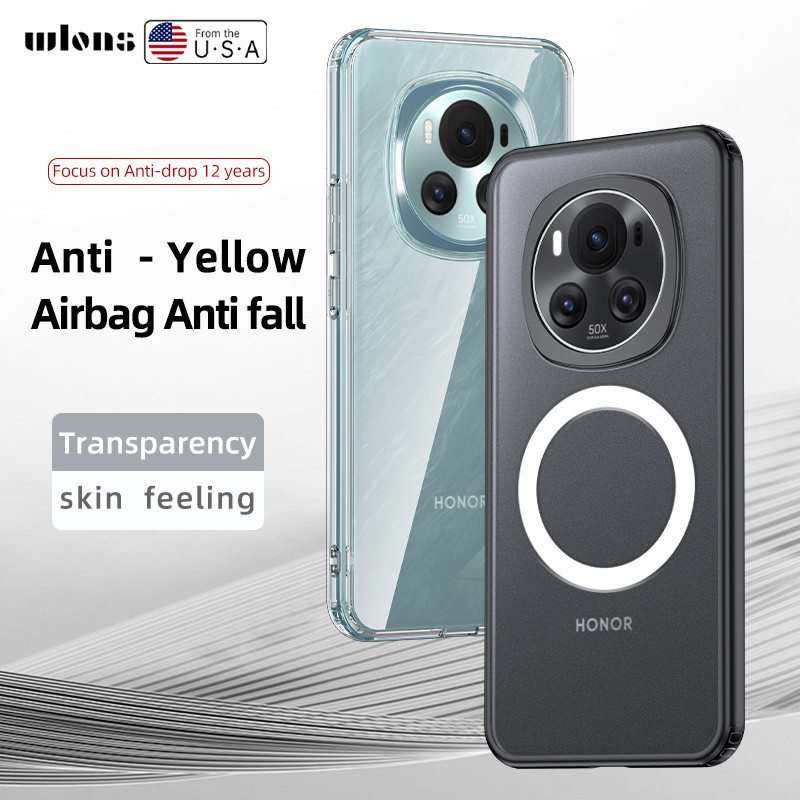 สําหรับ Honor Magic 6, 6 Pro เคส ELVEV ถุงลมนิรภัย กันกระแทก ป้องกันลายนิ้วมือ ฮาร์ดพีซี คริสตัล ใส เคลือบด้าน เคสโทรศัพท์