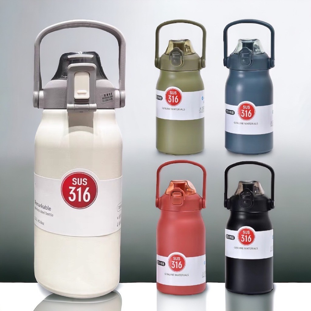 กระบอกน้ำมีหูหิ้ว เก็บอุณหภูมิ ขนาดใหญ่1200ml.กระบอกน้ำเก็บอุณหภูมิ สีพื้นเรียบสวย  พร้อมส่งที่ไทย ผลิตจากวัสดุคุณภาพดี