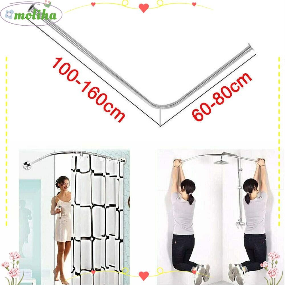 Moliha ราวผ้าม่านอาบน้ํา สเตนเลส ทรงตัว L ปรับได้ สําหรับห้องน้ํา