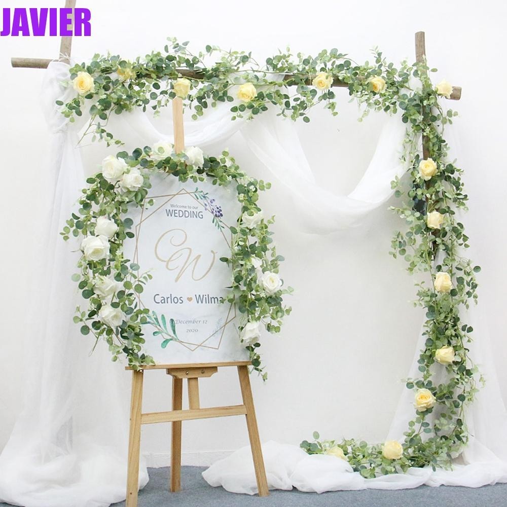 Javier ดอกไม้ประดิษฐ์ เหมือนจริง ป้ายต้อนรับเทียม ยูคาลิปตัส พวงมาลัยปลอม พวงมาลัยไม้เลื้อย