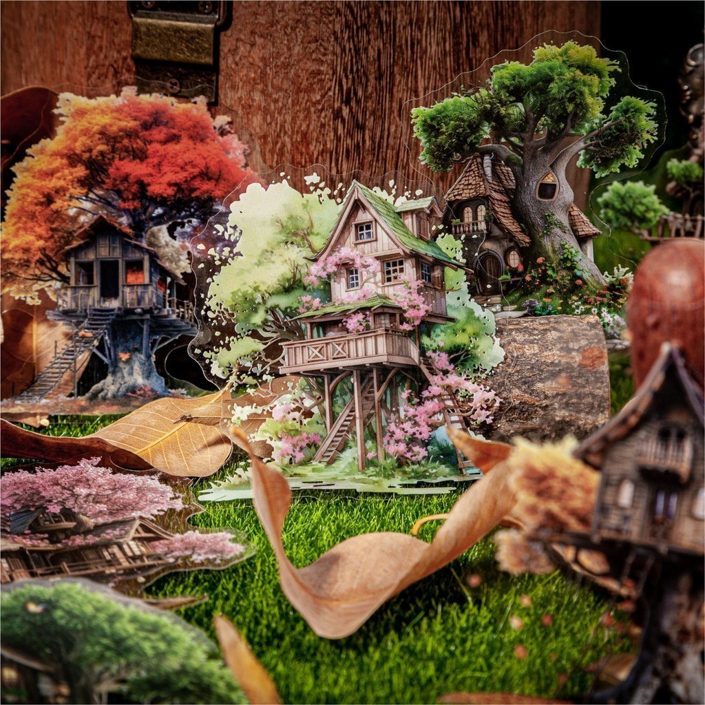 16 ชิ้น/แพ็ค Tree House สมุดภาพความงามสติกเกอร์ชุดโปร่งใสตกแต่ง Tree Series Decals สติกเกอร์ PET เรซิ่นอุปกรณ์สําหรับซองจดหมาย Scrapbooking กระเป๋าเดินทางวารสาร