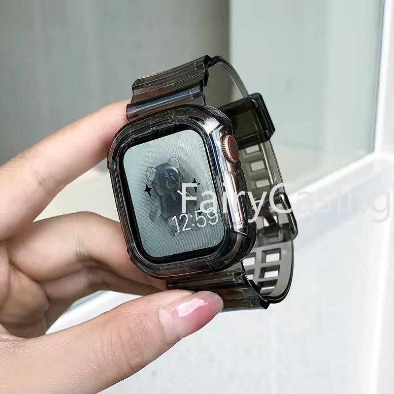 สายนาฬิกาข้อมือซิลิโคนใส แบบนิ่ม สําหรับ Apple Watch Ultra 2 49 มม. Series 9 41 มม. 45 มม. 8 7 6 SE 5 3 2 iwatch Strap 40 มม. 44 มม. 42 มม.