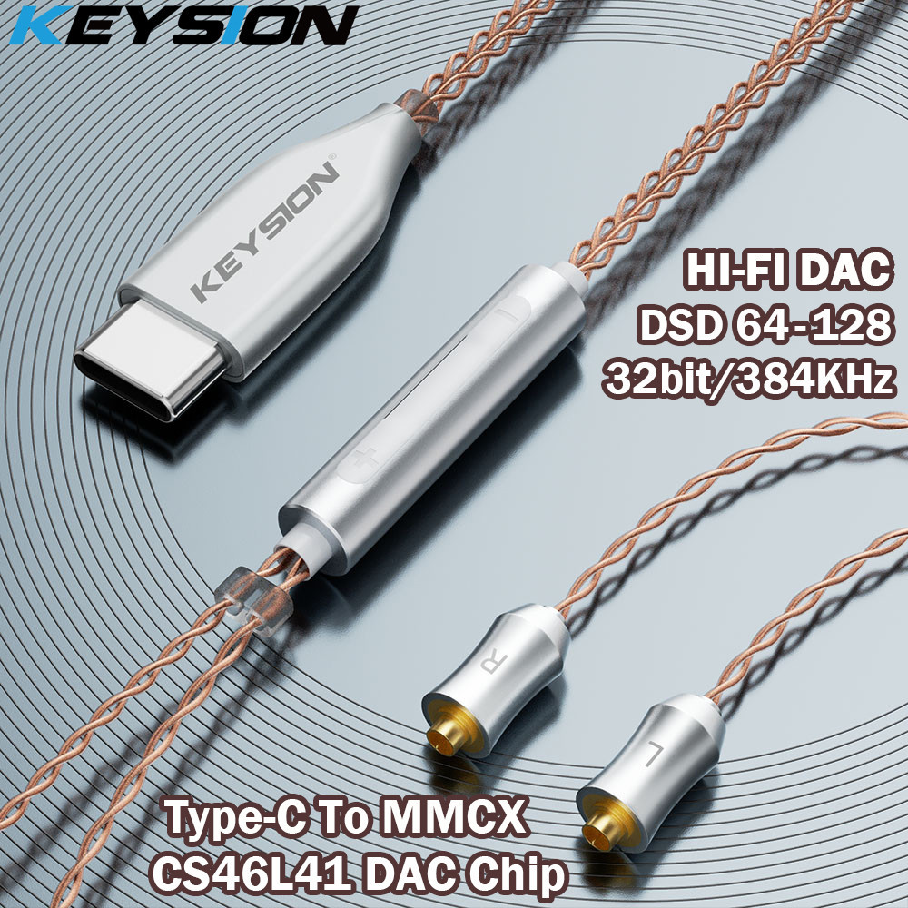 Keysion สายเคเบิลหูฟัง Type-C เป็น MMCX DSD128 HIFI DAC ถอดรหัสเสียง 32bit 384KHz พร้อมไมโครโฟน DIY