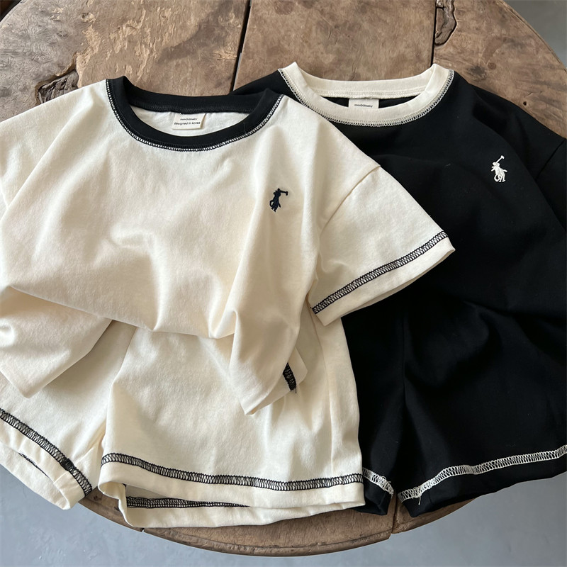 ชุดเสื้อแขนสั้นลําลอง ทรงหลวม แฟชั่นฤดูร้อน สําหรับเด็กผู้ชาย