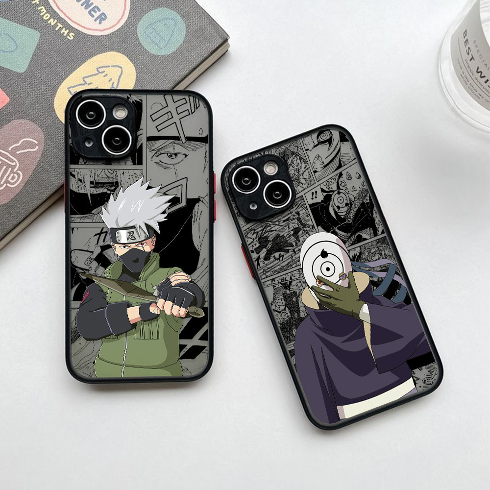 เคสโทรศัพท์มือถือแบบแข็ง โปร่งแสง ผิวด้าน ลายการ์ตูนนารูโตะ Obito Kakashi สีดํา สําหรับ iPhone 15 14 13 12 Mini 11 Pro Max X XS XR XSMAX 8 7 6 Plus SE2020