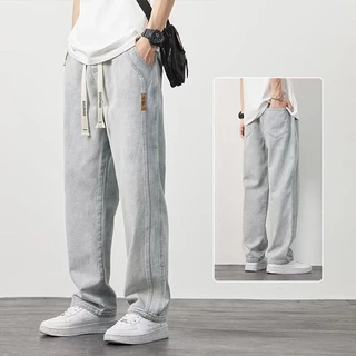 MNO.9 Cargo Jeans E012 กางเกงยีนส์ คาร์โก้ ขายาวชาย เอวยางยืด มีเชือกผูก