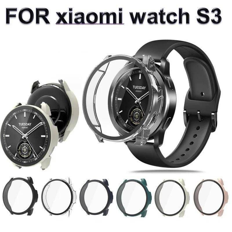 Xiaomiwatchs3 เคส PC แข็ง + ฟิล์มกระจกนิรภัย 9D สําหรับ Xiaomi Watch S3 กันกระแทก ป้องกันรอยขีดข่วน สมาร์ทวอทช์ กันชน ป้องกันหน้าจอ