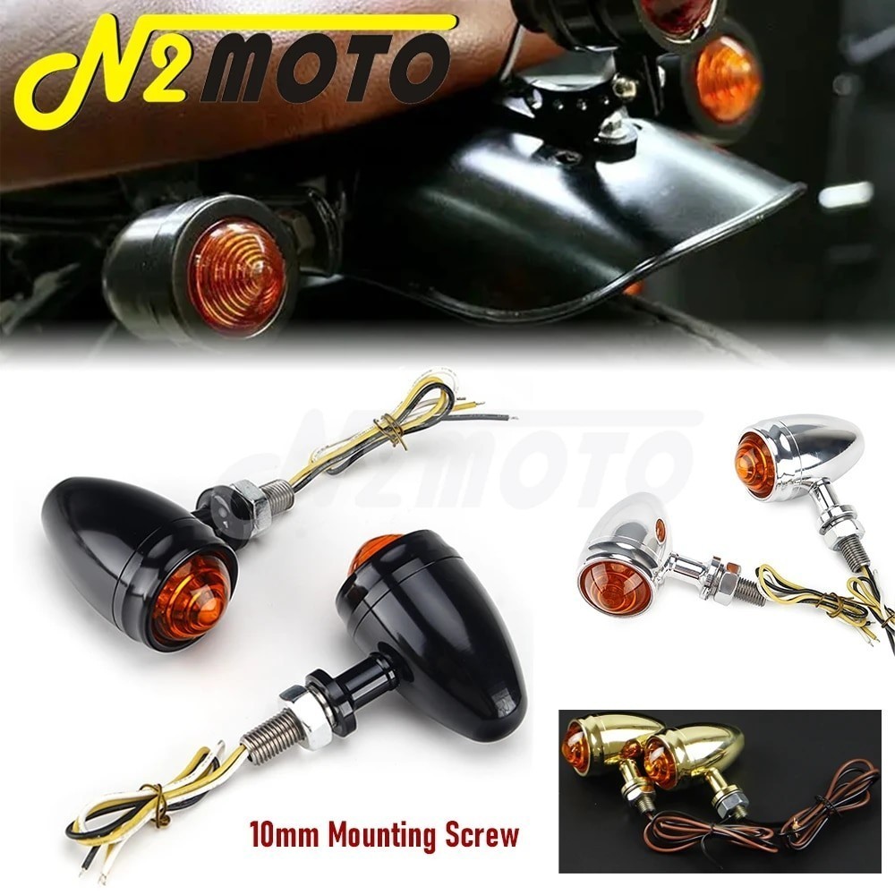 N2 Cafe Racer Motorcycle Retro Turn Siganl Light 10mm Universal For Harley Honda Kawasaki Suzuki Bob