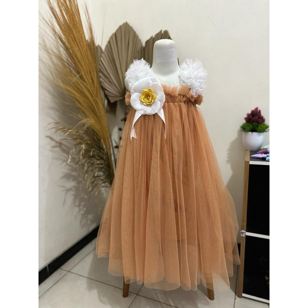 GOLD EVENT CHILDRENS DRESS TUTU DRESS ใหม่ TODDLER GIRLS PARTY DRESS Casual Sweet Flowers