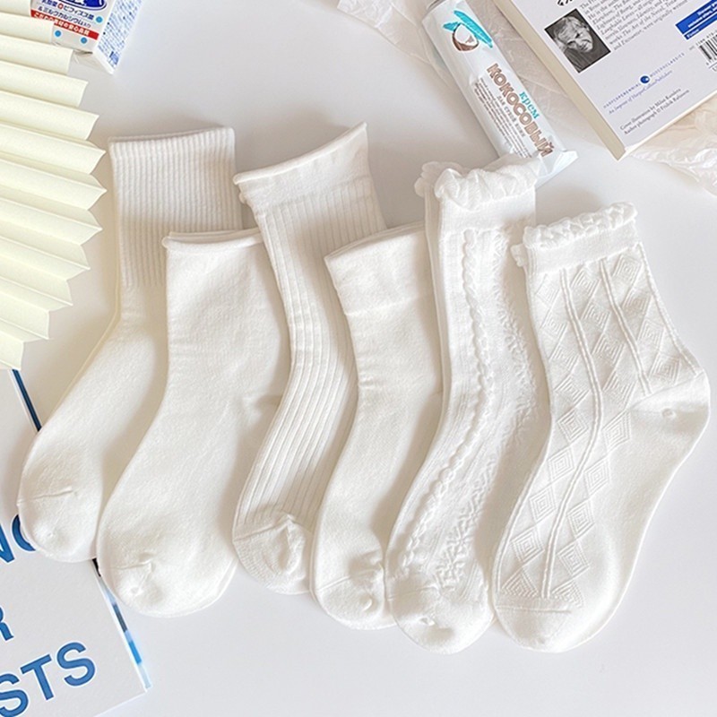 🌸พร้อมส่งในไทย🧦ถุงเท้าผู้หญิง JK สไตล์ญี่ปุ่น สีทึบ ข้อเท้ากลาง ลูกไม้ ถุงเท้ายาวครึ่งน่องสไตล์วิทยาลัย