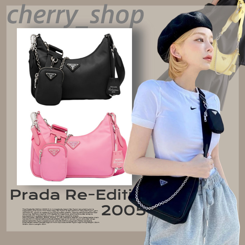 ราคาถูกสุด 100% ใหม่และแท้/ปราด้า Prada Re-Edition 2005 Recycled Nylon 3-in-1 Bagกระเป๋าโซ่/กระเป๋าสะพายไหล่/กระเป๋าถือ